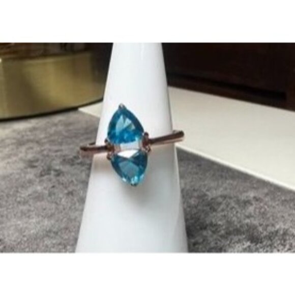 Ring Bomb Party RIng, size 6, NWOT, aqua blue stone rose gold color band - Picture 3 of 6